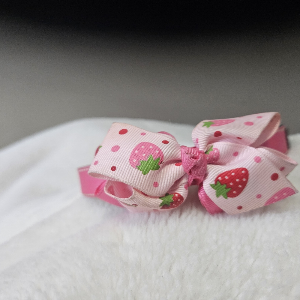 Strawberry Print Pink Hair Bow for Kids
